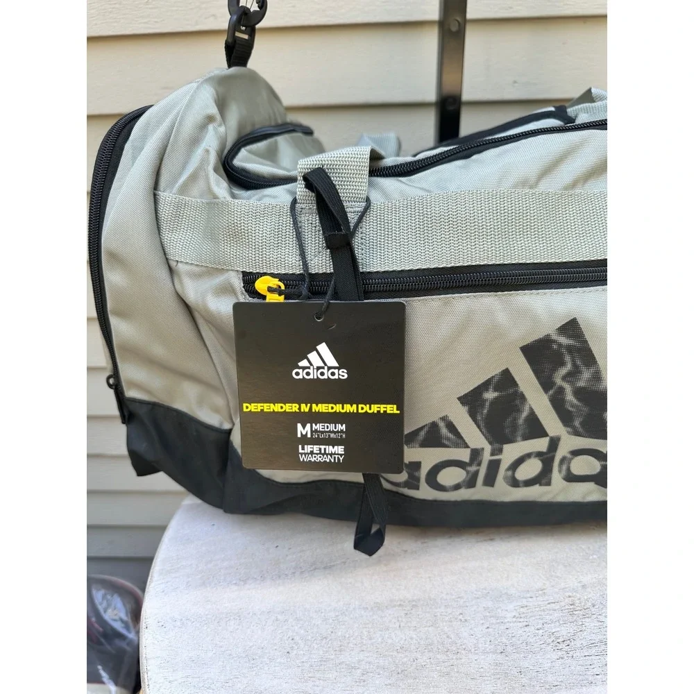 Adidas Defender IV Medium Gym Training Duffel Bag Silver Gray Padded Handles NWT